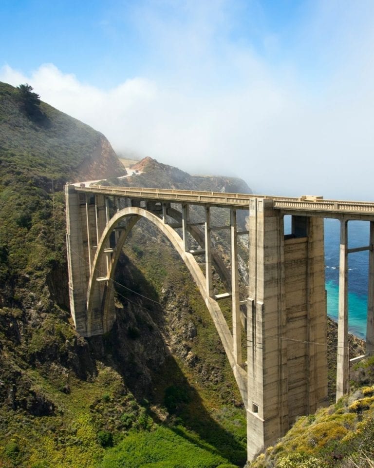 The famous Bixby Creek Bridge along the ocean on the Pacific Coast Highway