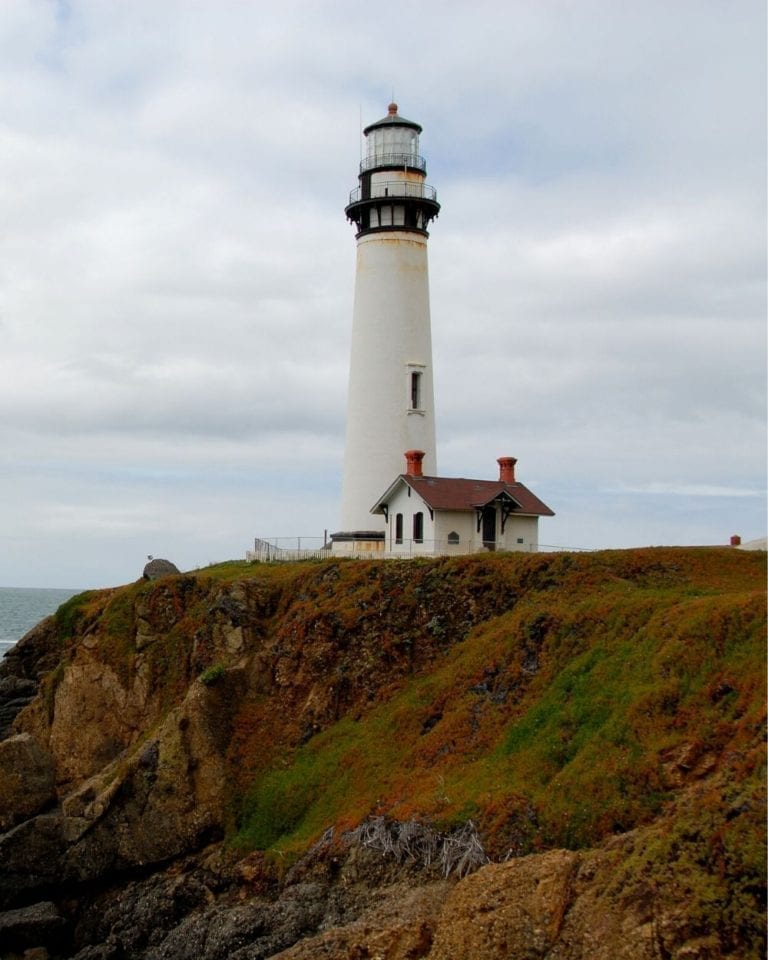 Pigeon Point lighthouse on the coast of California overlooking the Pacific Ocean