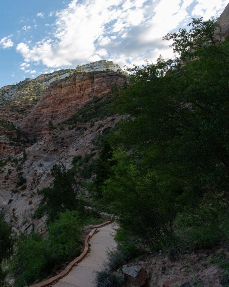 A paved hiking trail in Zion National Park