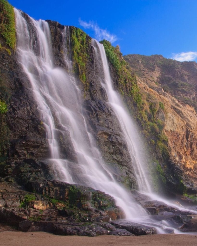 Alamere Falls flows into the Pacific Ocean in Point Reyes National Seashore