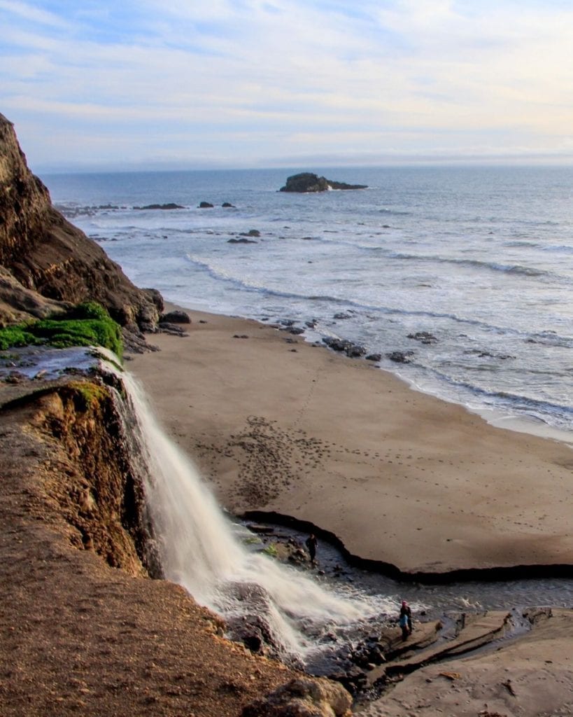 Alamere Falls flows into the Pacific Ocean in Point Reyes National Seashore