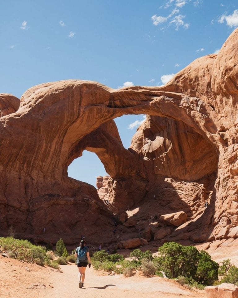 Double Arch in the distance in Arches National Park in Utah