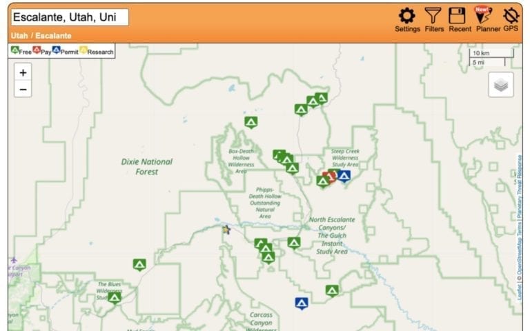 Use Freecampsites.net to find free dispersed camping spots on a road trip.