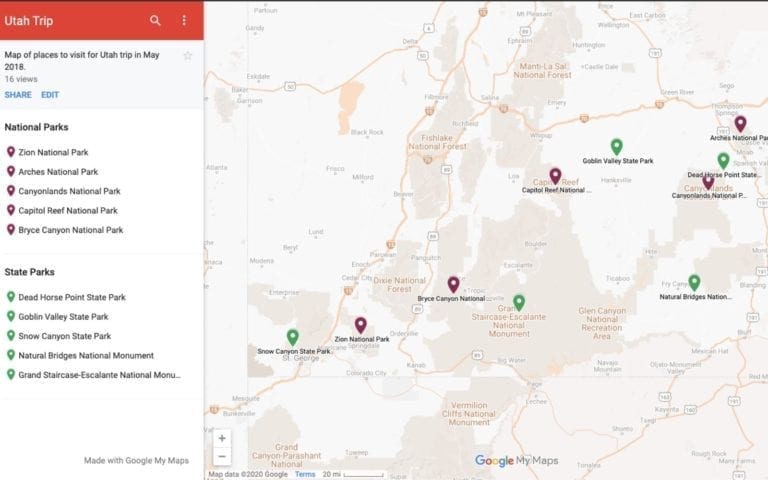 Use Google My Maps to plot out all your points of interest for your road trip.