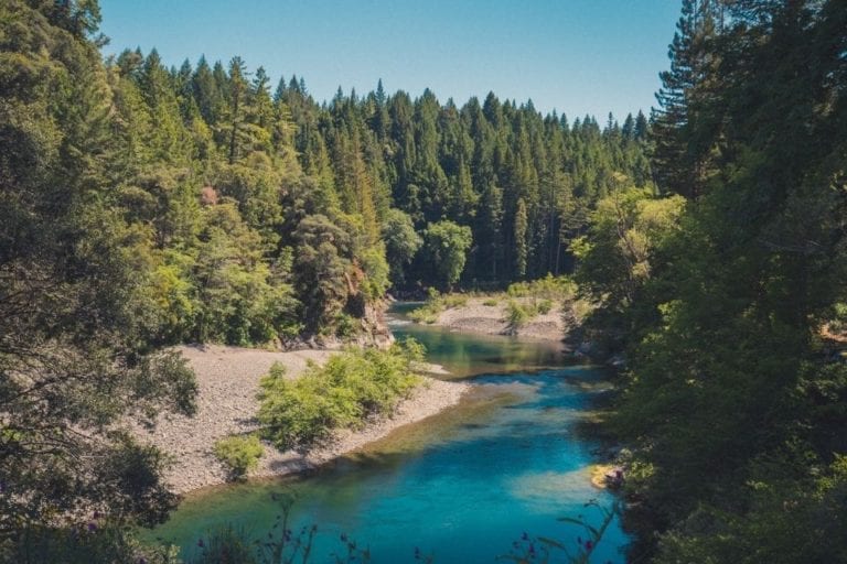 Mattole Road crosses Bull Creek in the Lost Coast area near Humboldt Redwoods State Park