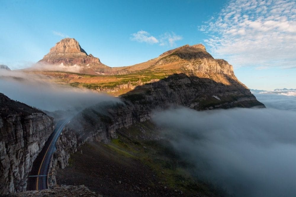 Fog covers the valley along Going-to-the-Sun-Road in Glacier National Park.