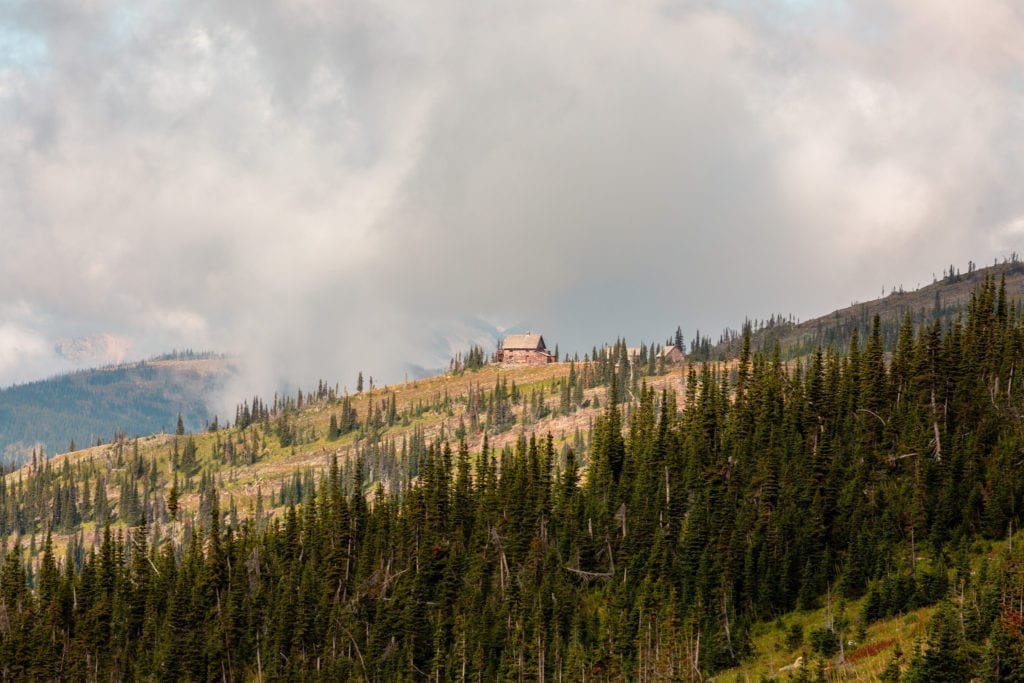 Granite Park Chalet in the distance along the Highline Trail