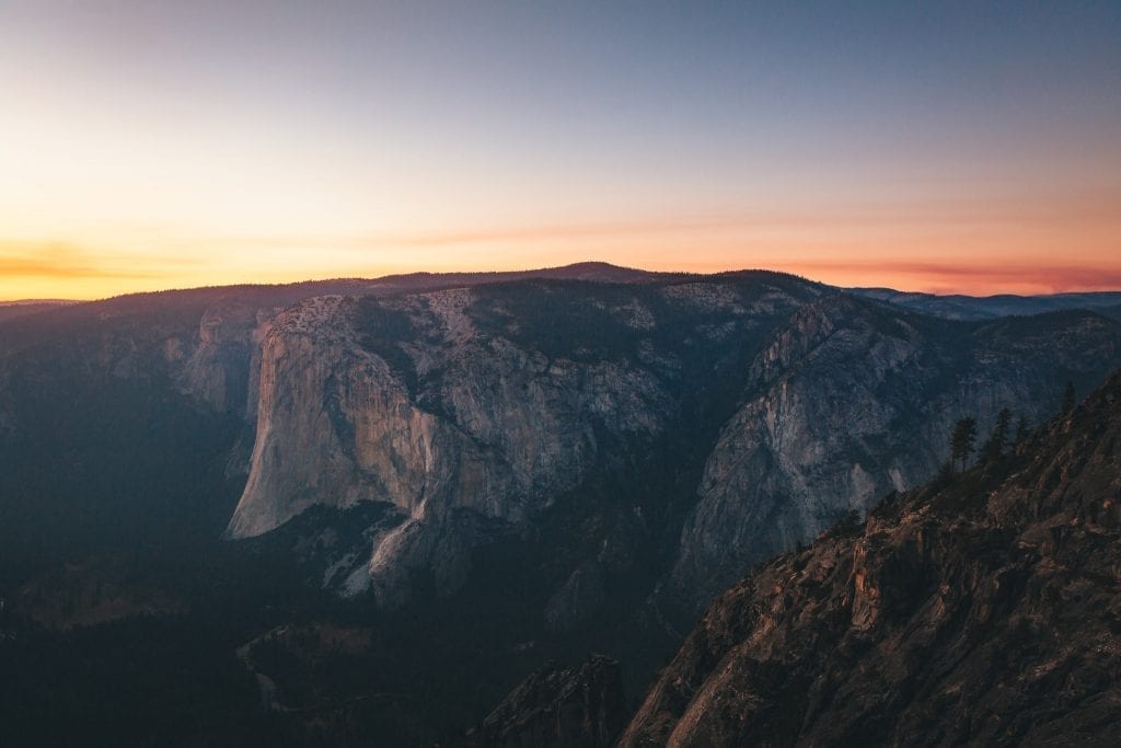 El Capitan and Yosemite Valley from Taft Point at sunset