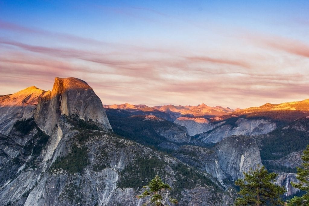 Sunset over Half Dome as seen from Glacier Point in Yosemite National Park