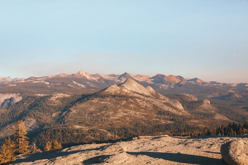 View of the eastern Sierras from the top of Sentinel Dome in Yosemite National Park