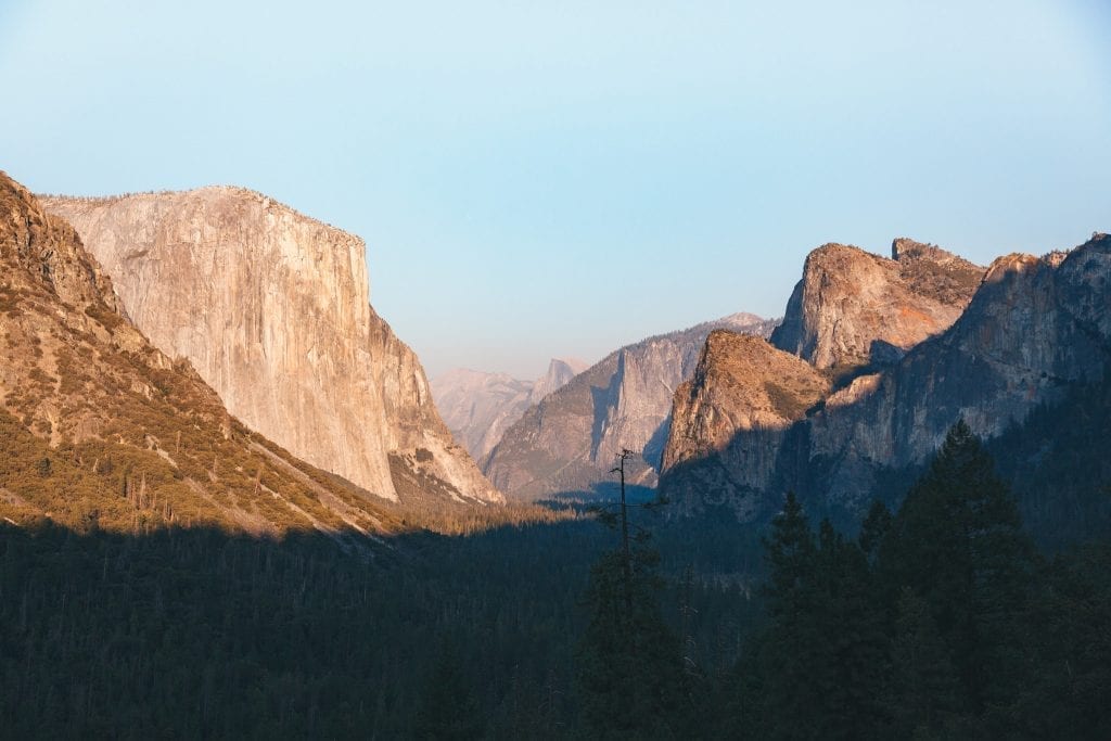 View of Yosemite Valley, including El Capitan and Half Dome, from Tunnel View in Yosemite National Park