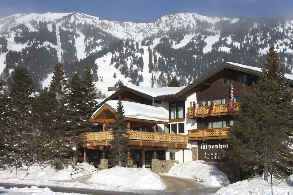 Snow covered lodge at the Alpenhof in Jackson Hole