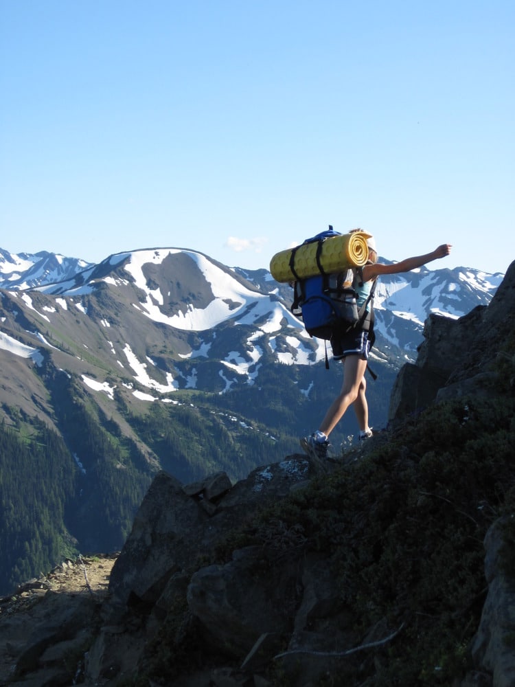 Backpacker in the mountains in Olympic National Park