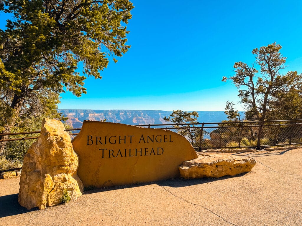 Sign at Bright Angel Trailhead in Grand Canyon National Park South Rim