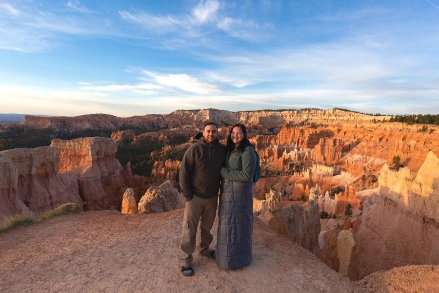 Wearing layers for sunrise in Bryce Canyon National Park