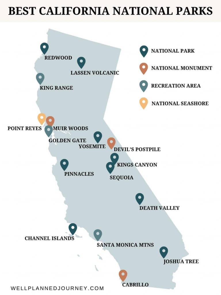 Map of the best national parks in California