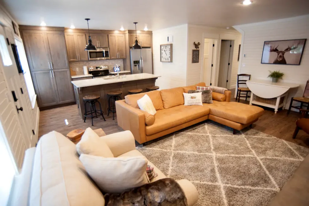 Living room of updated Airbnb near Yellowstone