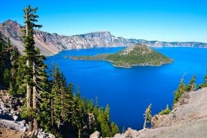 View of Wizard Island in Crater Lake National Park