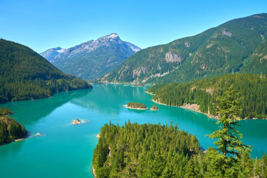 Teal blue Diablo Lake in North Cascades National Park