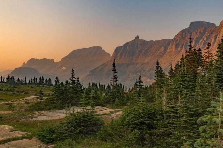 Sun sets on Going-to-the-Sun Road in Glacier National Park, one of the best views on this 3-Day Glacier National Park itinerary.