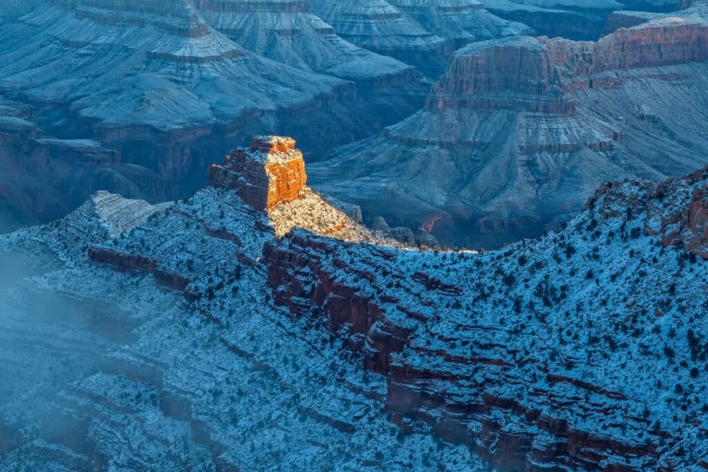 Snow covering the Grand Canyon in winter