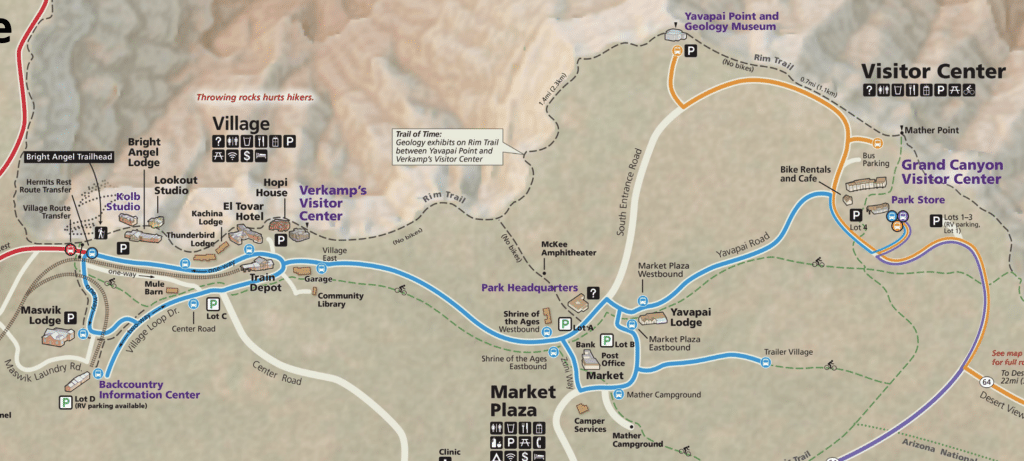 Map of Grand Canyon Village in Grand Canyon National Park