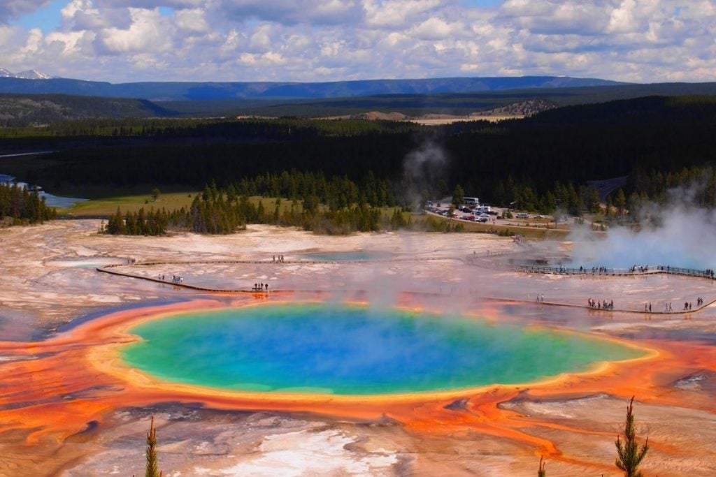 Multi-colored rainbow hot springs - Grand Prismatic in Yellowstone