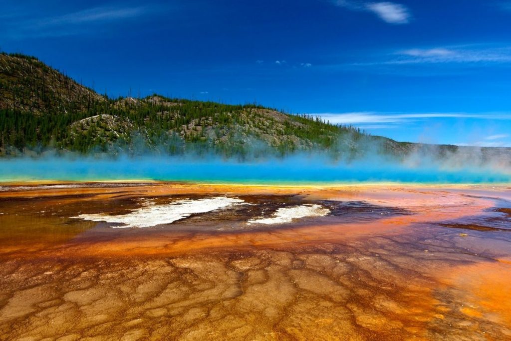 View of Grand Prismatic Hot Springs from the side