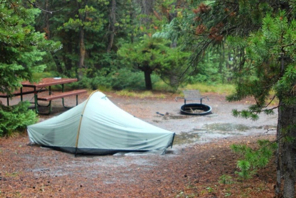 Tent in Grant Village Campground in Yellowstone