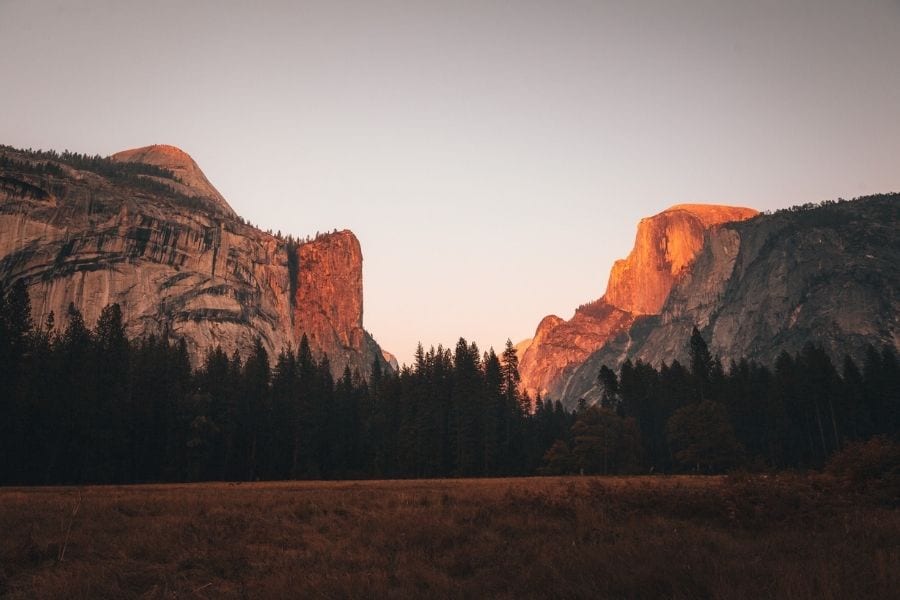 Half Dome at sunset from Northside Meadow