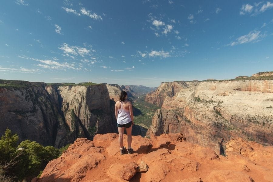 Hiker at Observation Point in Zion National Park