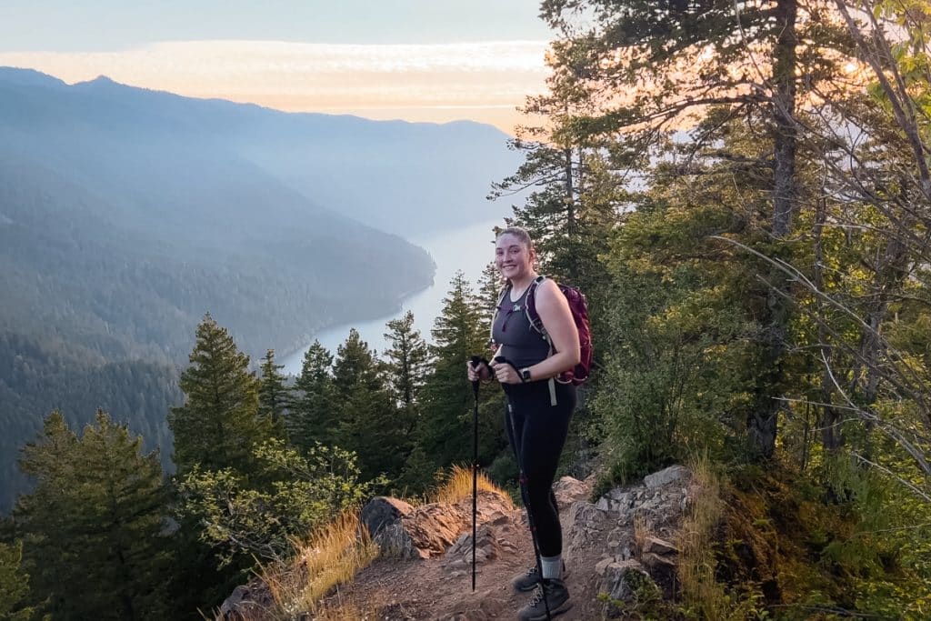 Julia on the Mount Storm King Trail with view of Lake Crescent