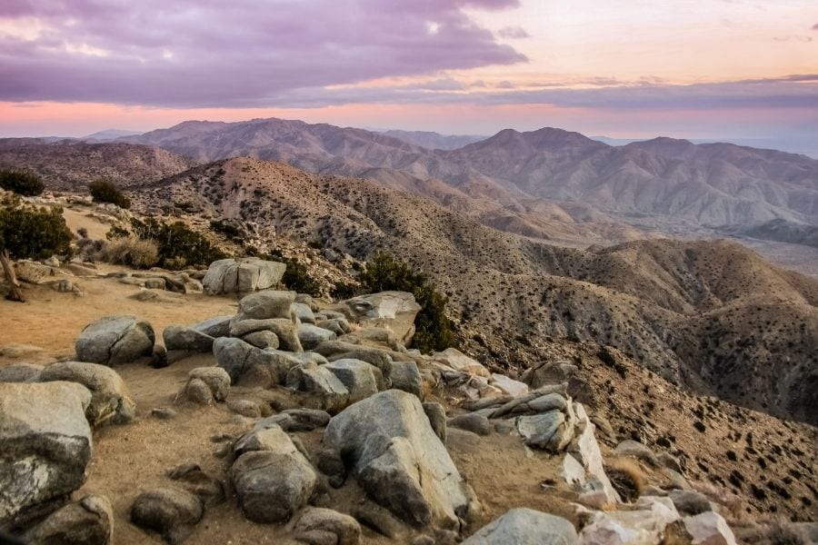 Mountains in the distance over the Coachella Valley from Keys View in Joshua Tree