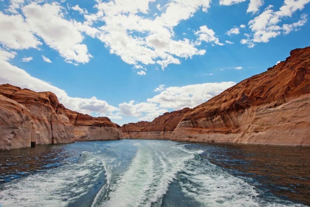 Wake from a boat on Lake Powell in Arizona