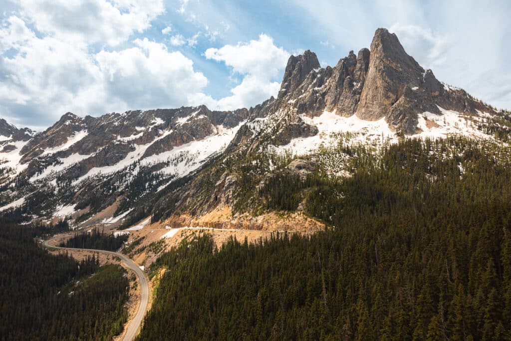 Mountain peaks about North Cascades Highway at Washington Pass Overlook