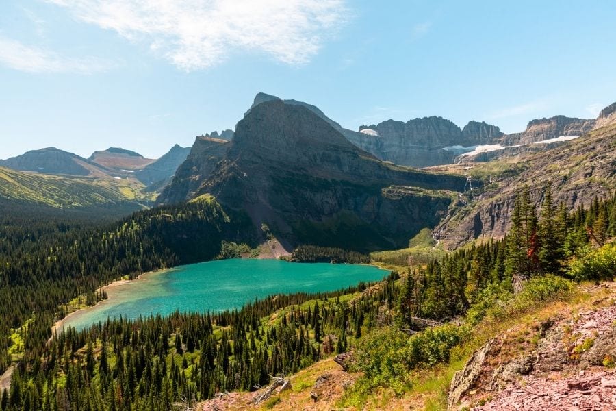 Lower Grinnell Lake in Glacier National Park along the Grinnell Glacier Trail