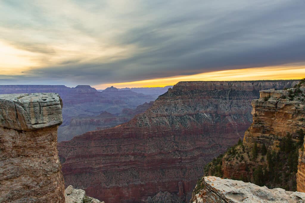 Mather Point at sunrise in Grand Canyon National Park South Rim