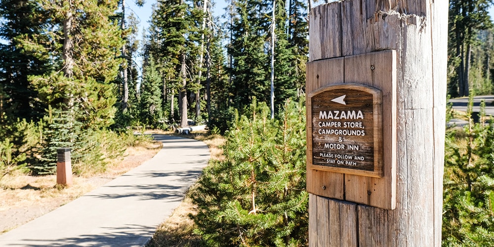 Sign at the front of Mazama Campground in Crater Lake National Park