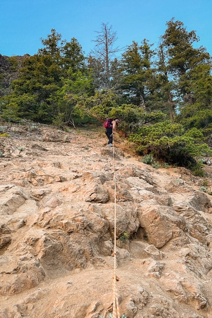 Ropes up to the summit of Mount Storm King in Olympic National Park