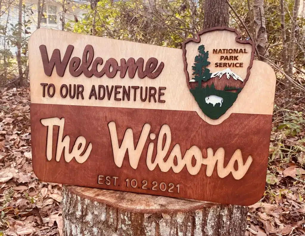 National park wooden welcome sign