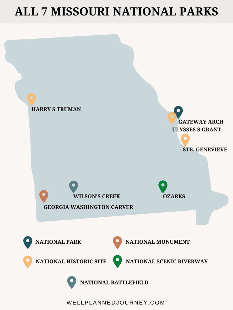 Map of the national parks in Missouri