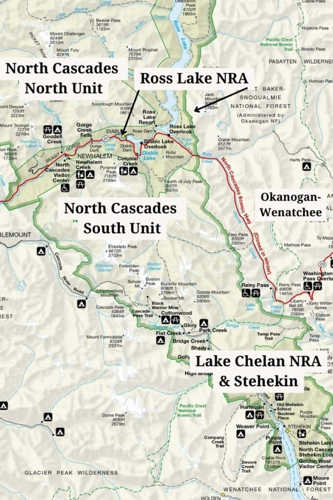 Map of North Cascades National Park area