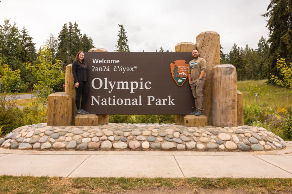 Julia and Evan in front of the Olympic National Park Sign