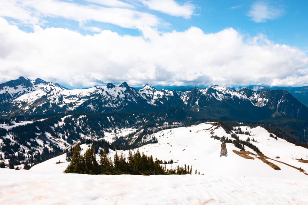 View of Paradise Valley and surrounding mountains from Panorama Point on the Skyline Trail in Mount Rainier National Park