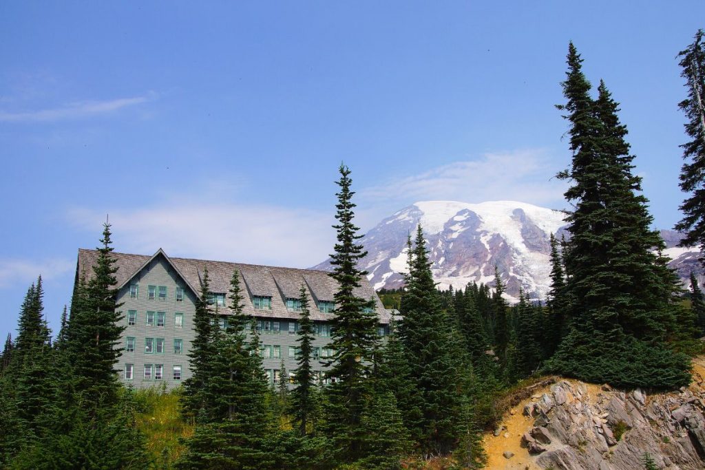 Paradise Inn in front of Mount Rainier