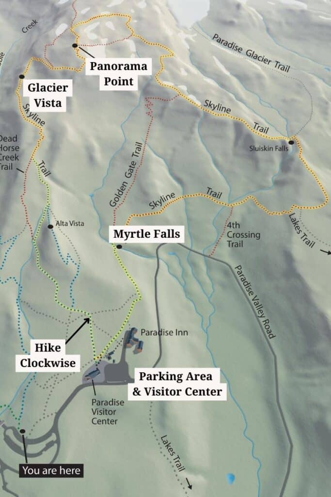 Map of Skyline Trail in Mount Rainier National Park