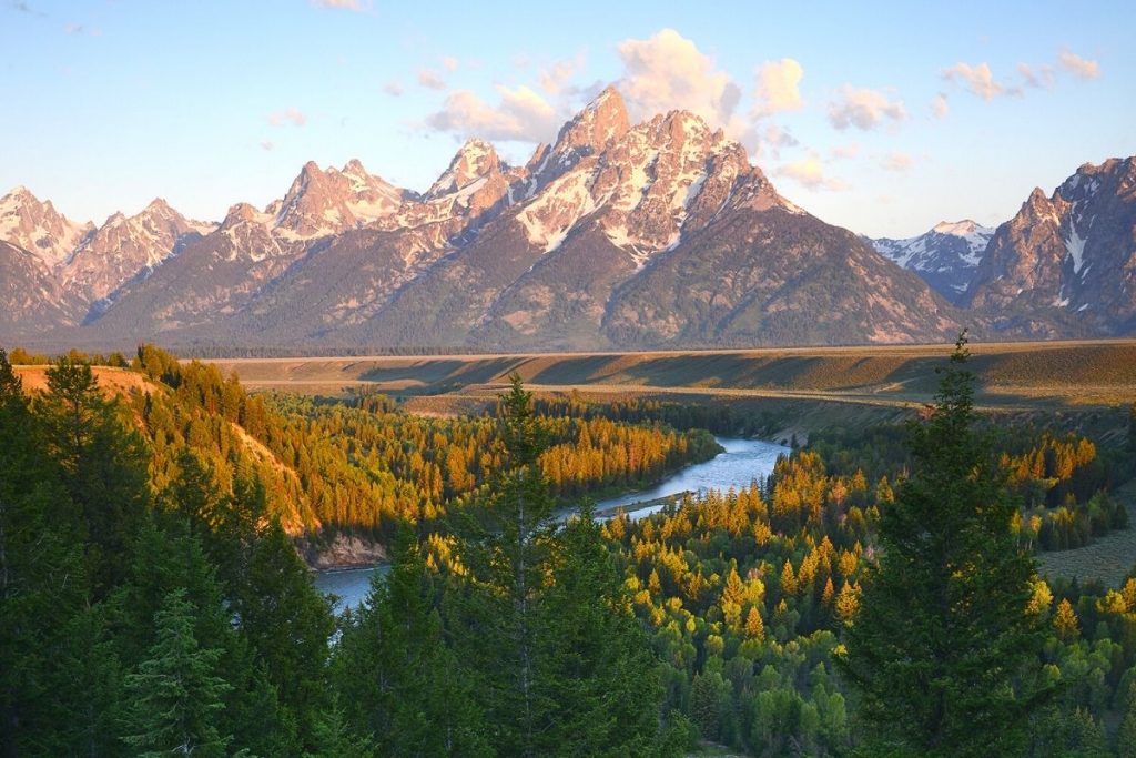 Clouds around the top of the Tetons from Snake River Overlook in Grand Teton