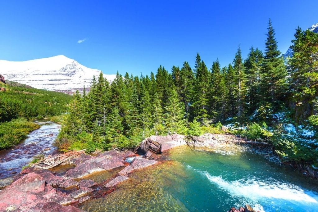 River flowing in late spring in Glacier National Park