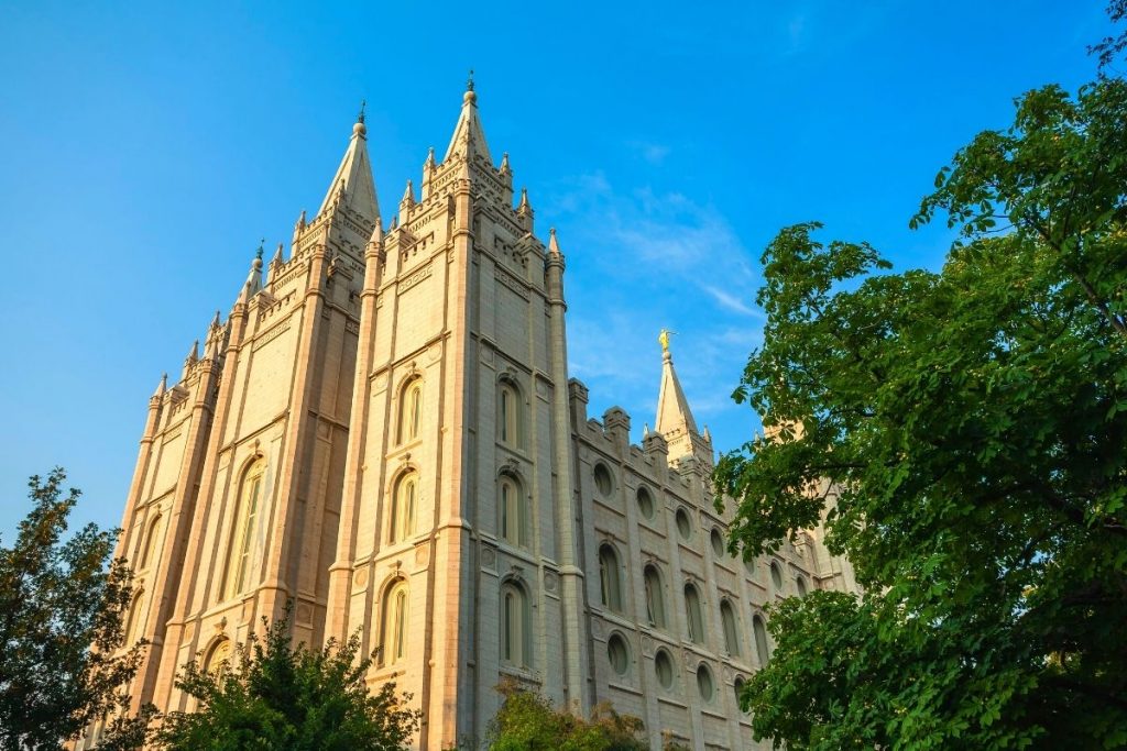 Sunny afternoon view of the Tabernacle in Temple Square in Salt Lake City