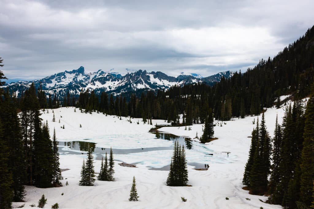 Frozen Tipsoo Lake in Mount Rainier National Park